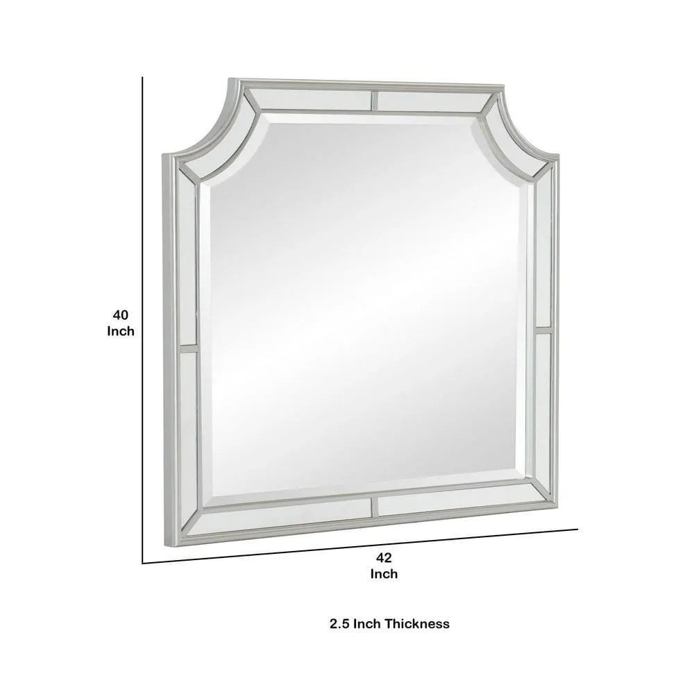 40" Wooden Frame Mirror with Clipped Corners, Silver By Casagear Home