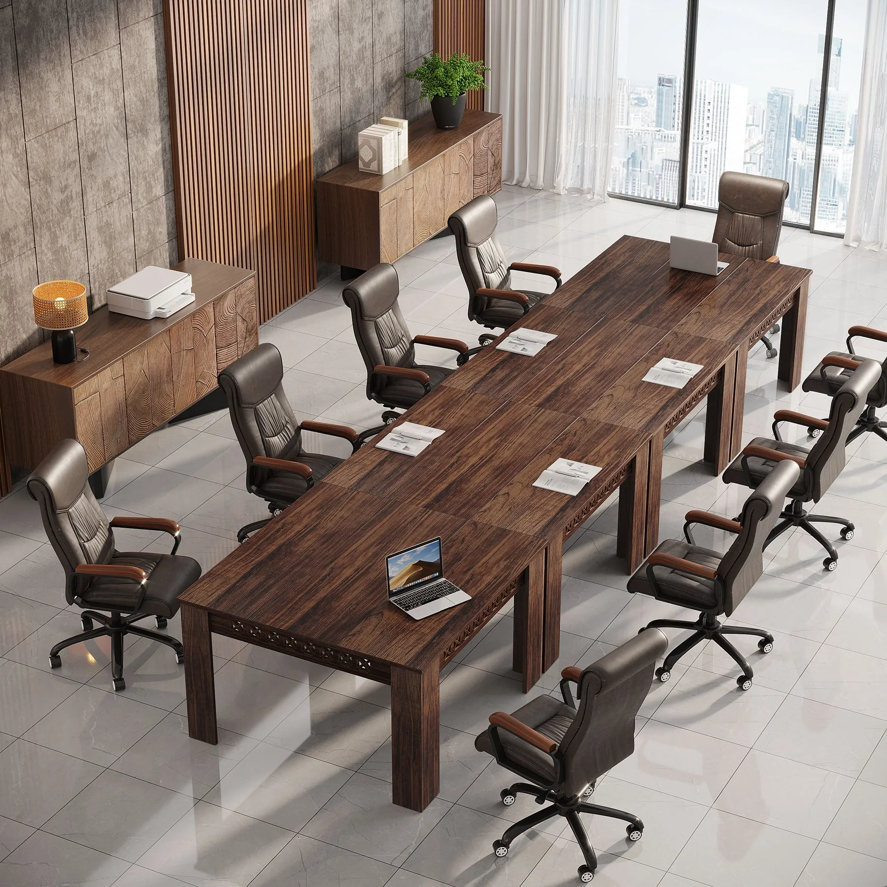 43" Conference Table, Wood Square Meeting Desk with Heavy Legs