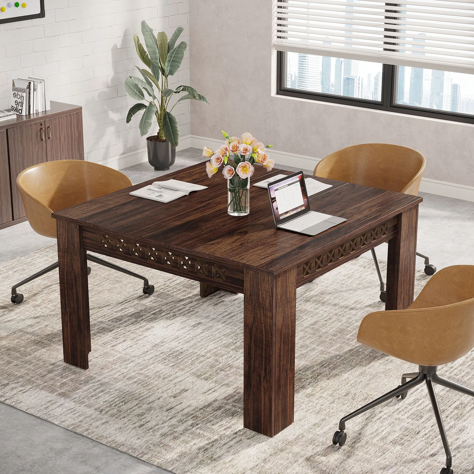 43" Conference Table, Wood Square Meeting Desk with Heavy Legs