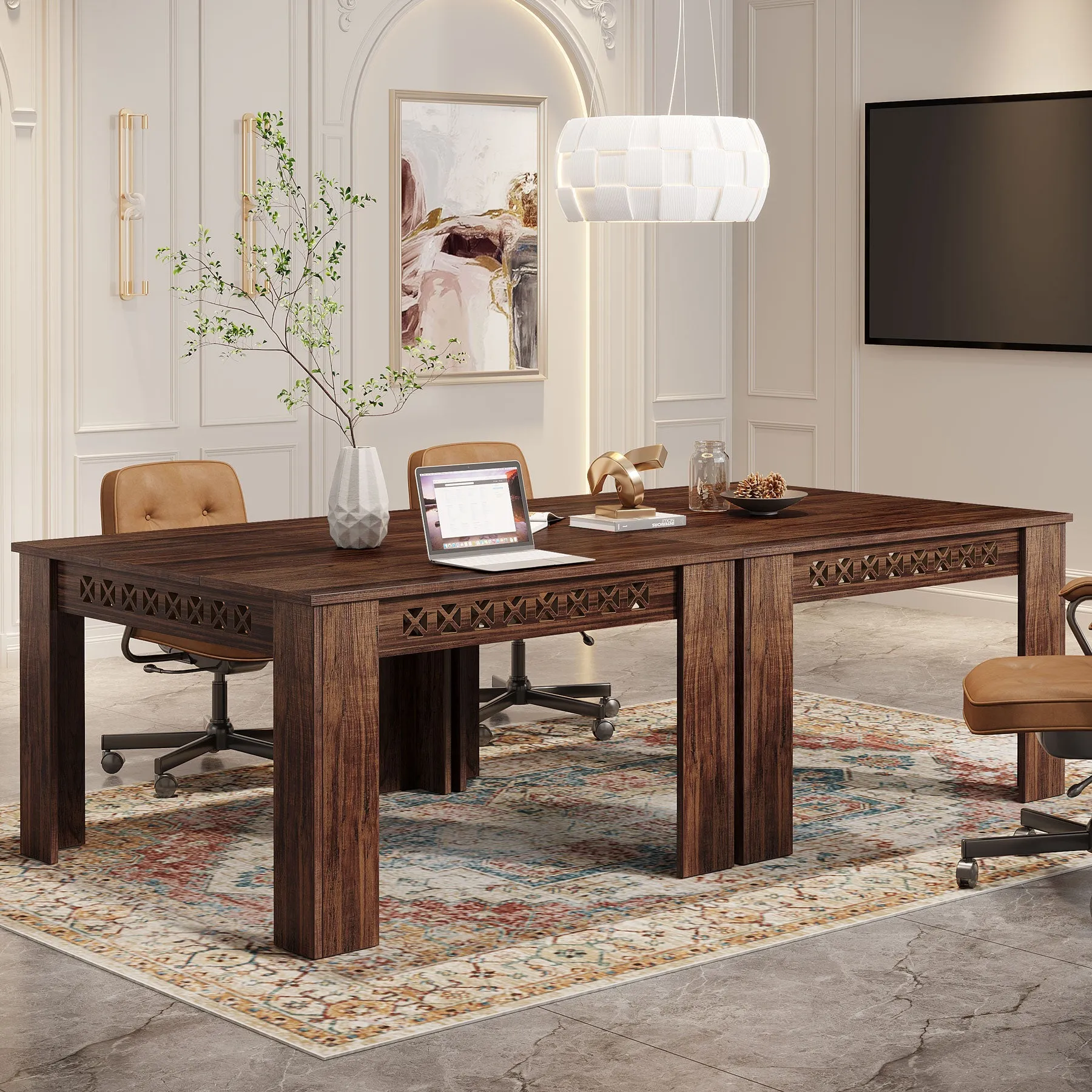 43" Conference Table, Wood Square Meeting Desk with Heavy Legs