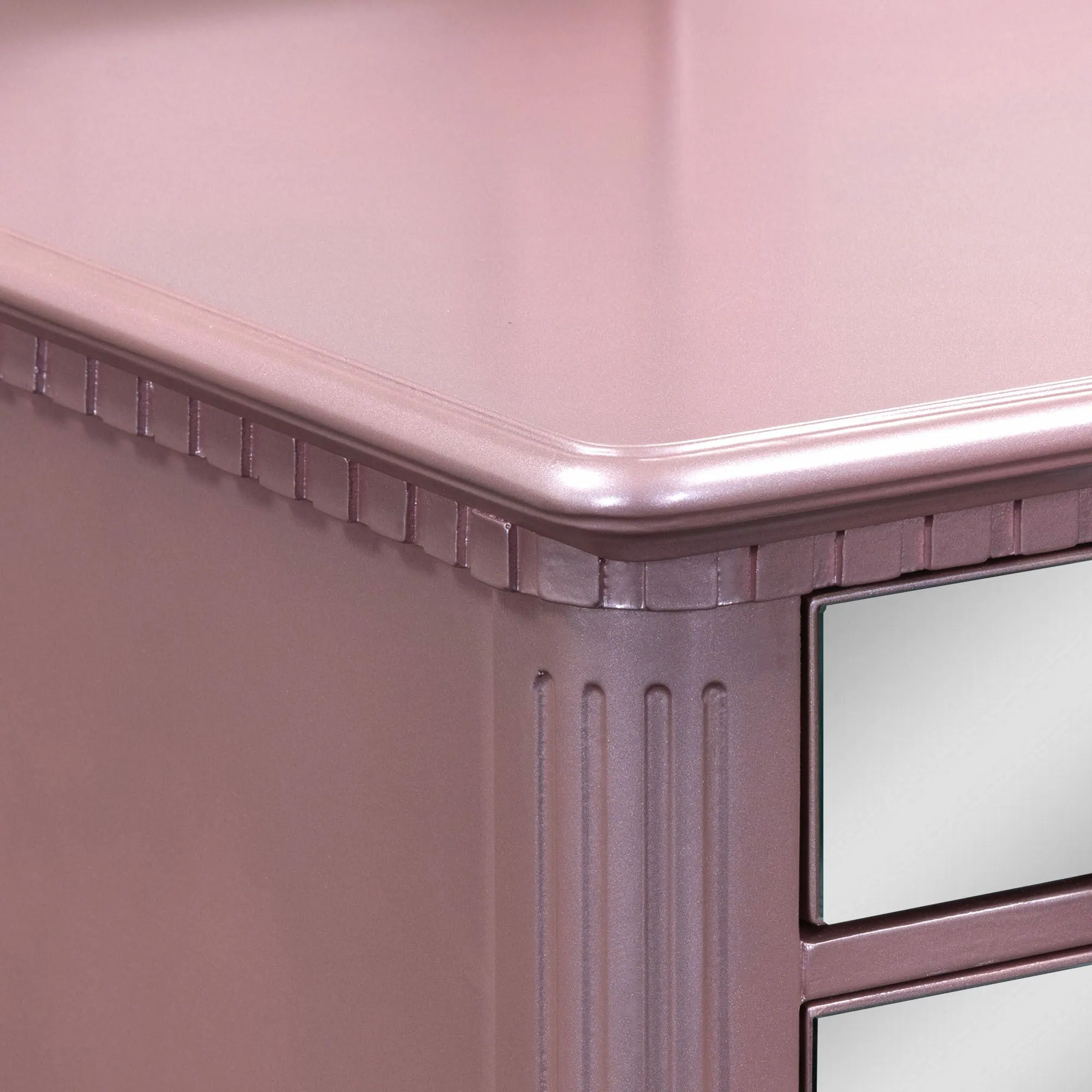 43" Dressing Table Set with Mirrored Drawers and Stool, Tri-fold Mirror, Makeup Vanity Set for Bedroom, Rose Gold
