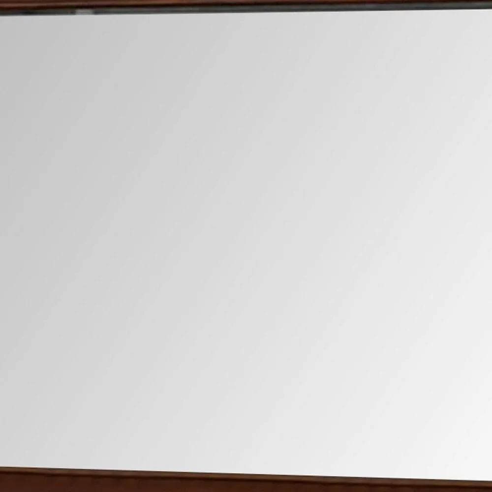 44 Inch Wall Mirror, Molded Trim, Rectangular Wood Frame, Cherry Brown By Casagear Home