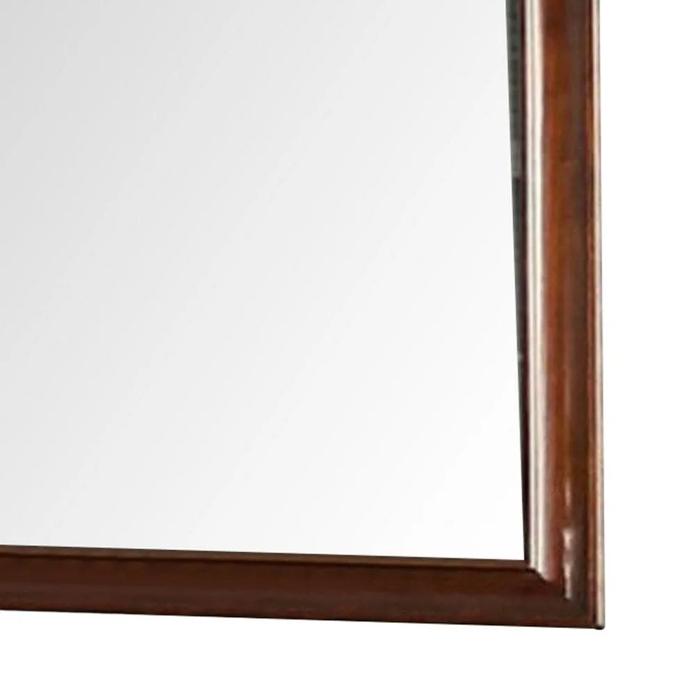 44 Inch Wall Mirror, Molded Trim, Rectangular Wood Frame, Cherry Brown By Casagear Home
