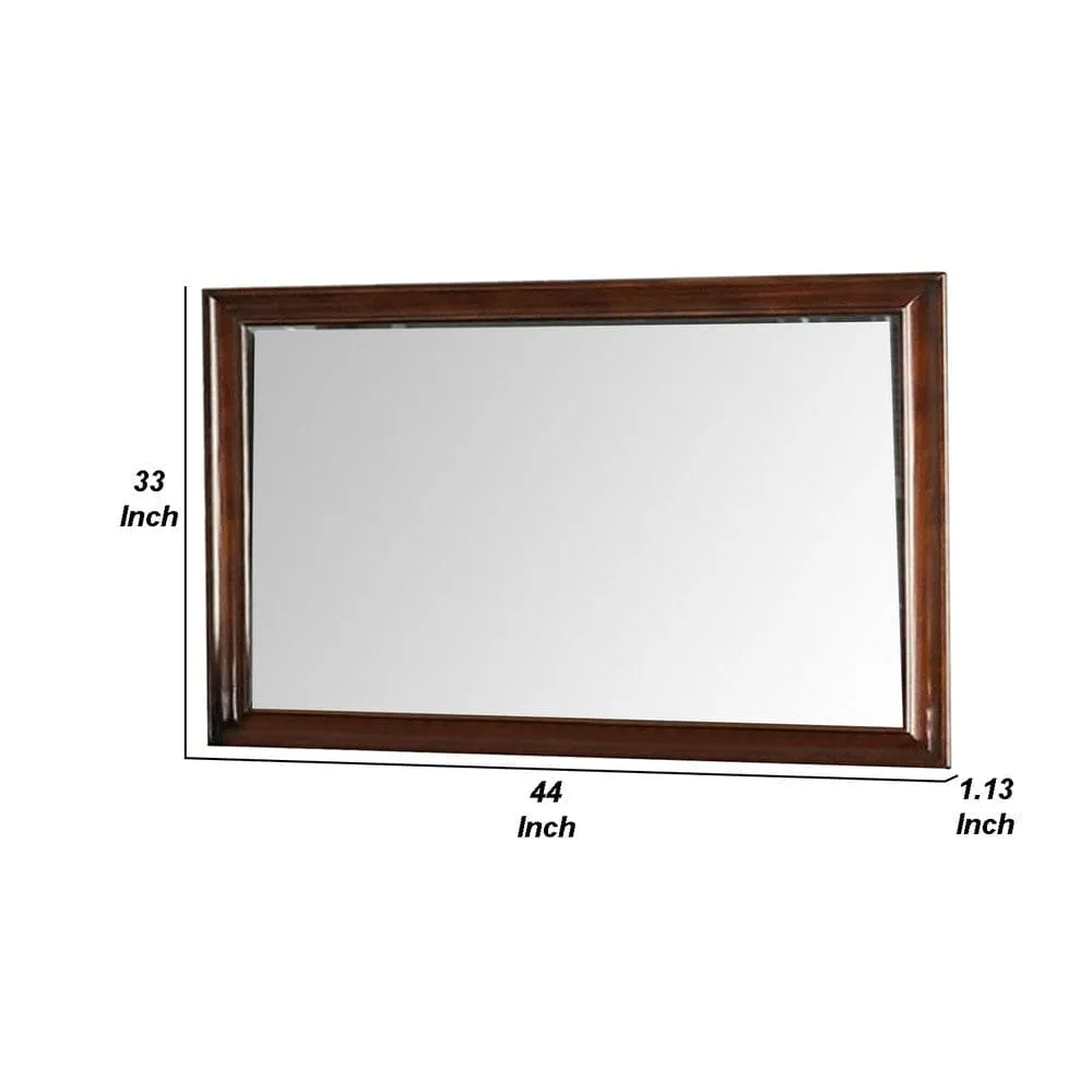 44 Inch Wall Mirror, Molded Trim, Rectangular Wood Frame, Cherry Brown By Casagear Home