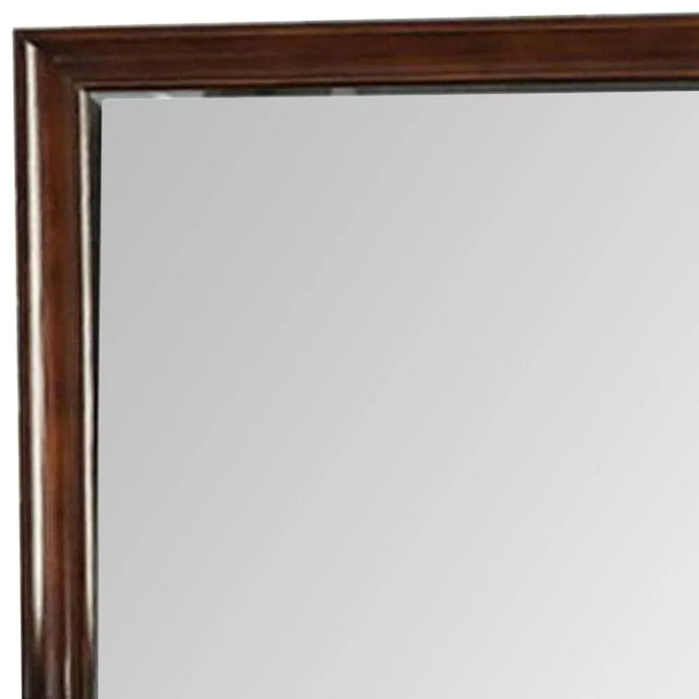 44 Inch Wall Mirror, Molded Trim, Rectangular Wood Frame, Cherry Brown By Casagear Home