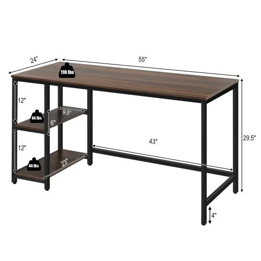 47"/55" Computer Desk Office Study Table Workstation Home with Adjustable Shelf Coffee-L