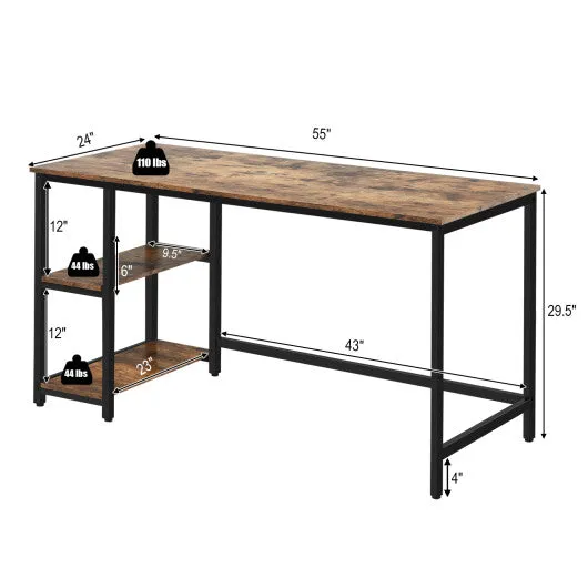 47"/55" Computer Desk Office Study Table Workstation Home with Adjustable Shelf Rustic Brown-L