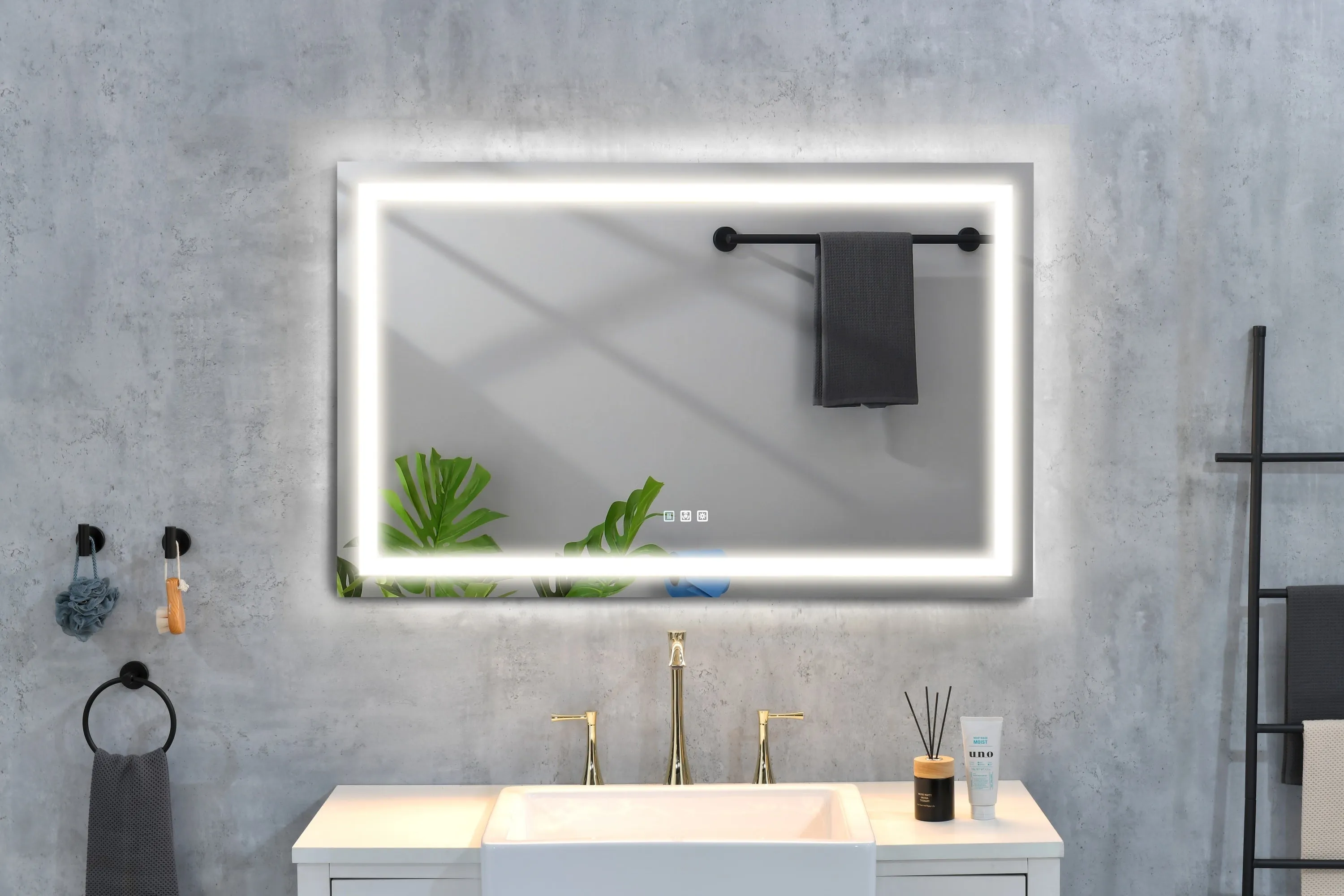 48*36 LED Lighted Bathroom Wall Mounted Mirror with High Lumen Anti-Fog Separately Control Dimmer Function