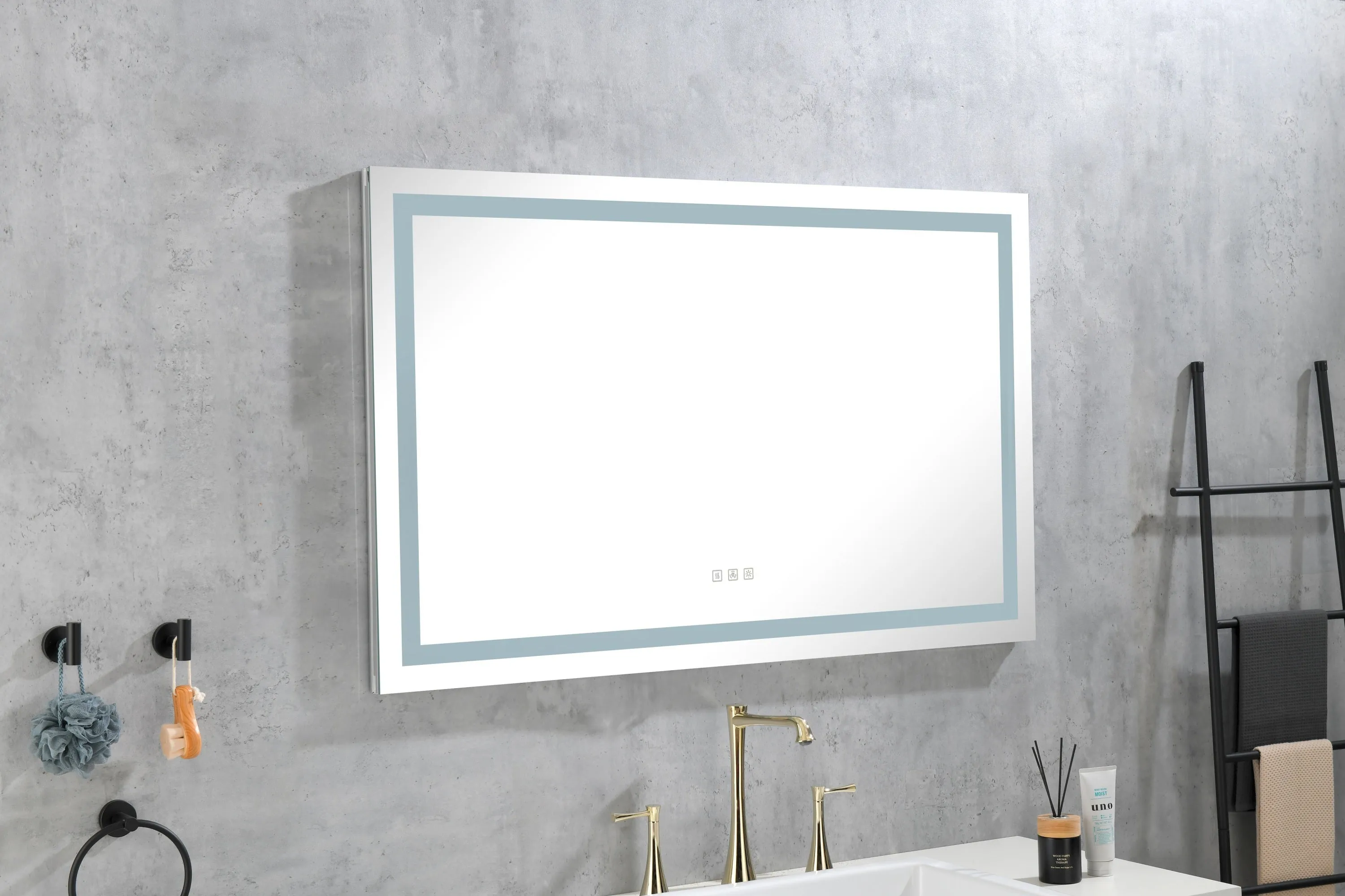 48*36 LED Lighted Bathroom Wall Mounted Mirror with High Lumen Anti-Fog Separately Control Dimmer Function