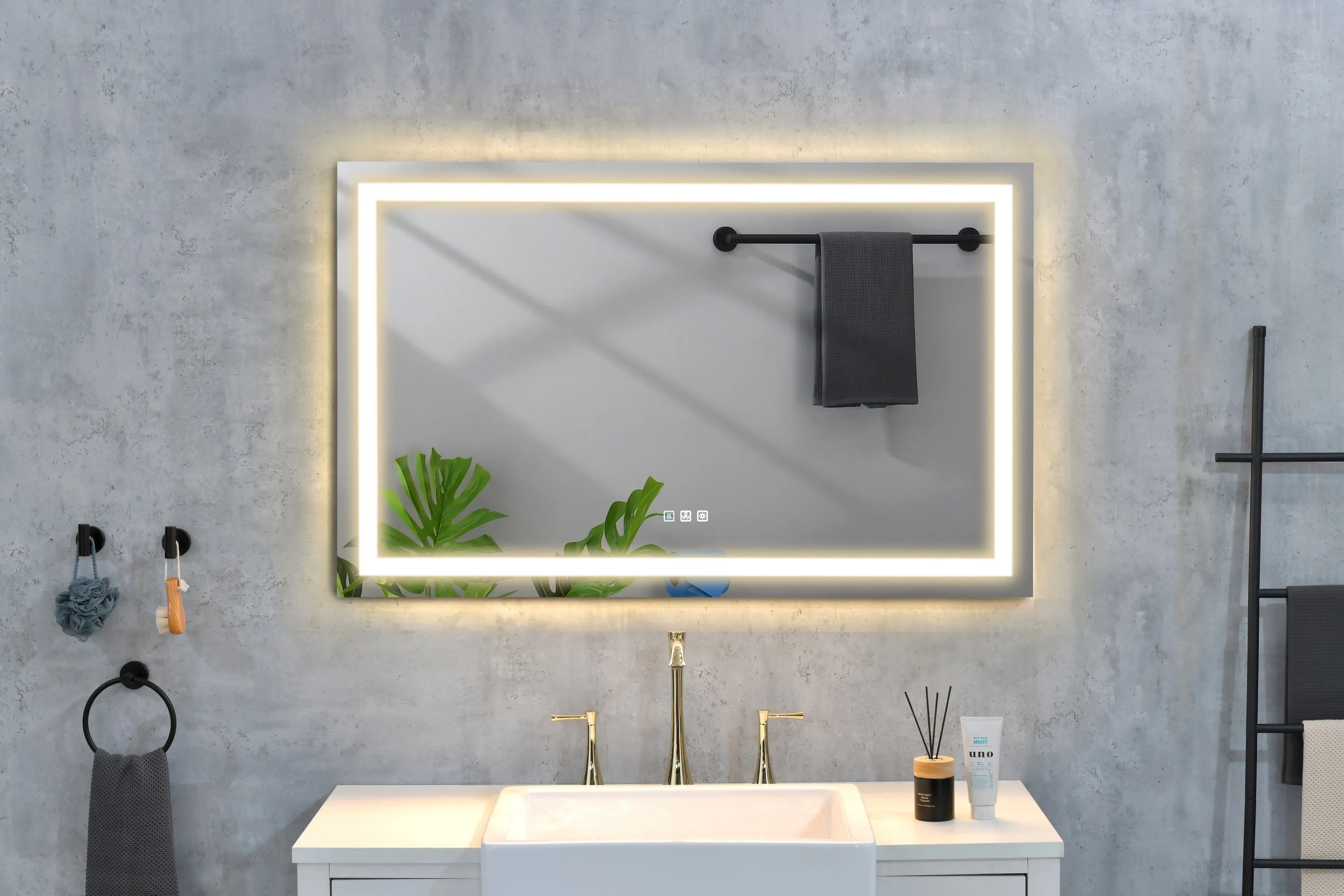 48*36 LED Lighted Bathroom Wall Mounted Mirror with High Lumen Anti-Fog Separately Control Dimmer Function