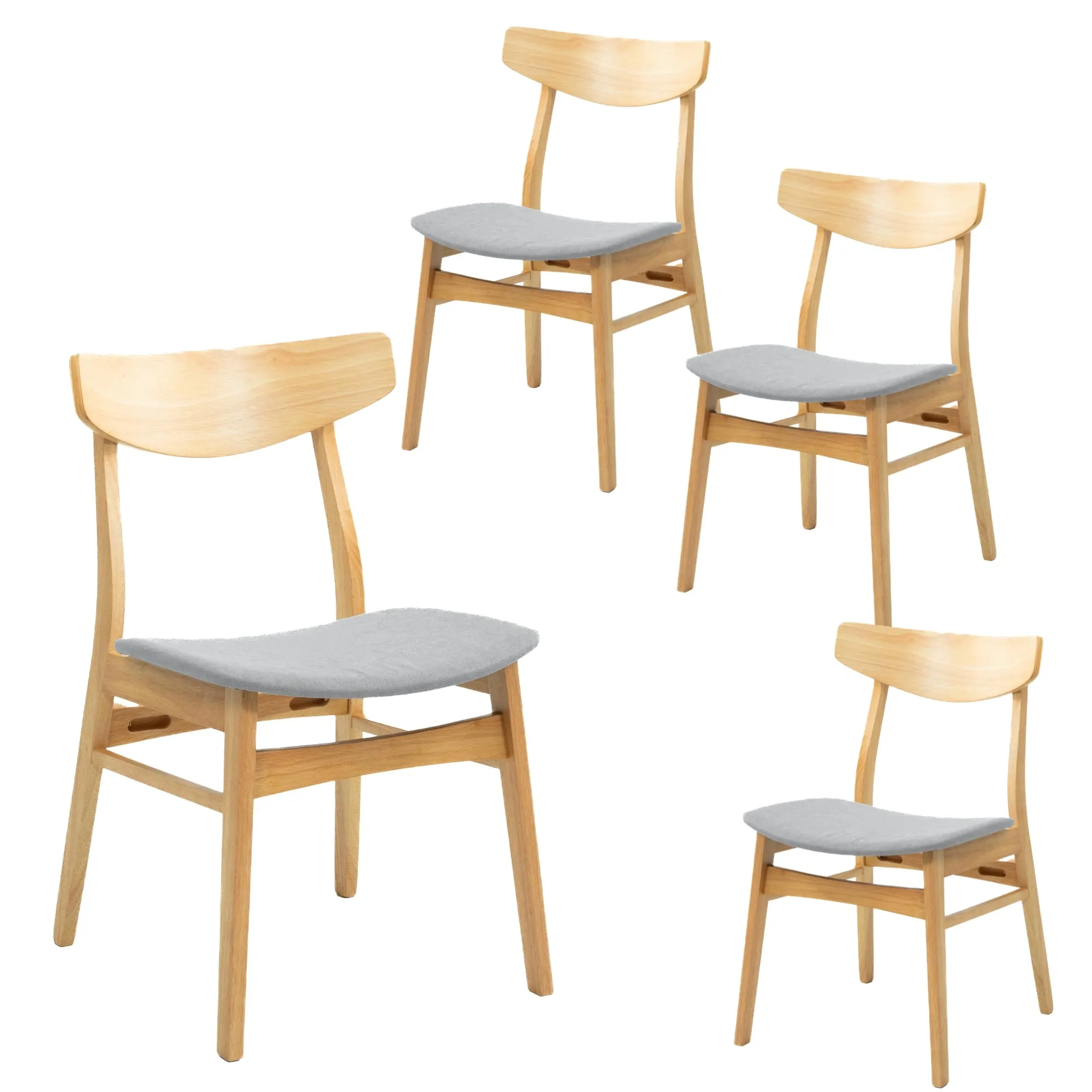 4pc Fabric Seat Rubberwood Dining Chairs, Scandinavian Style