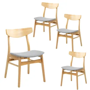 4pc Fabric Seat Rubberwood Dining Chairs, Scandinavian Style