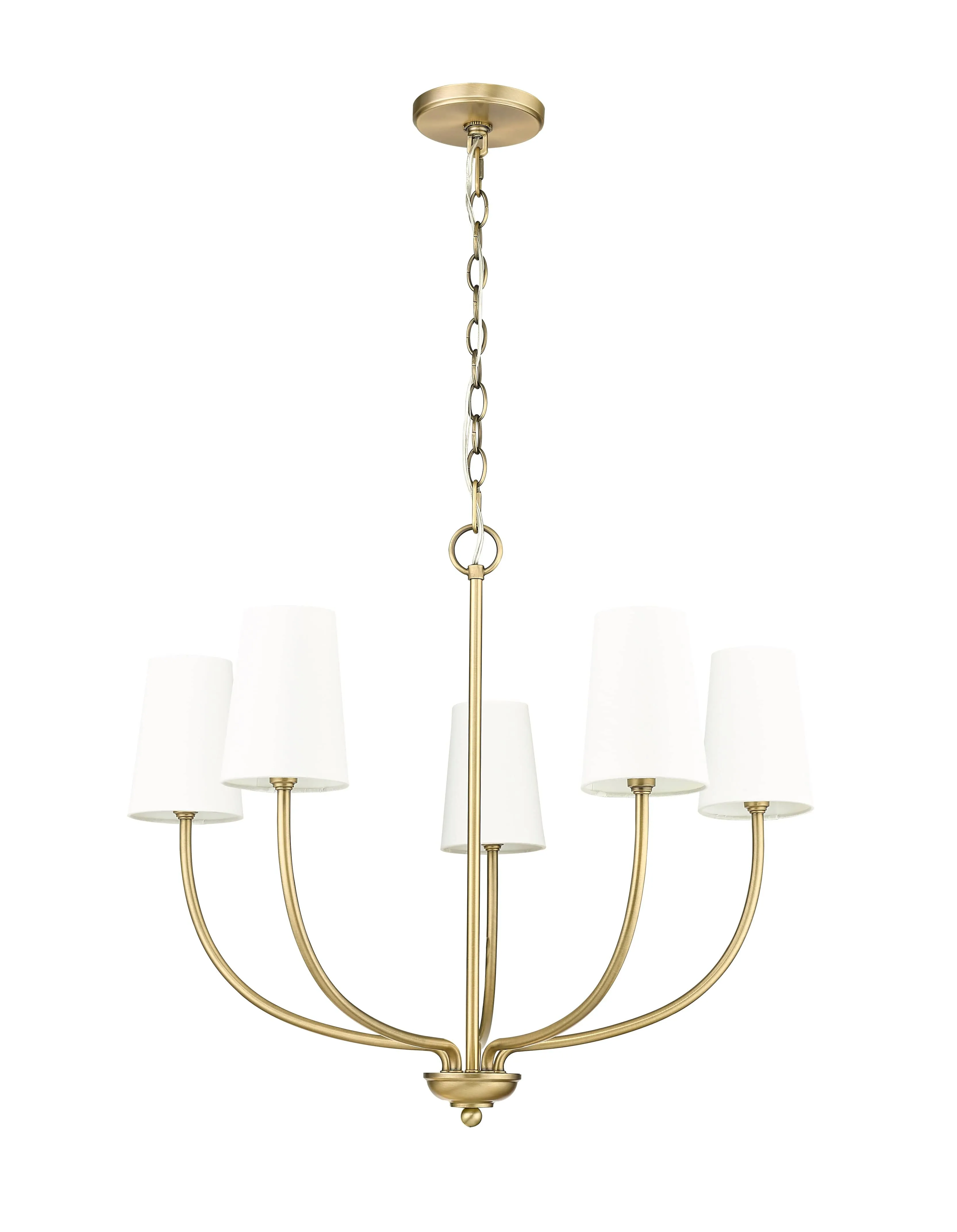 5 Lamps Kandor Chandelier - Vintage Brass - White Fabric Shade - 26in Diameter - E12 Candelabra Base