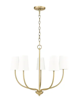 5 Lamps Kandor Chandelier - Vintage Brass - White Fabric Shade - 26in Diameter - E12 Candelabra Base