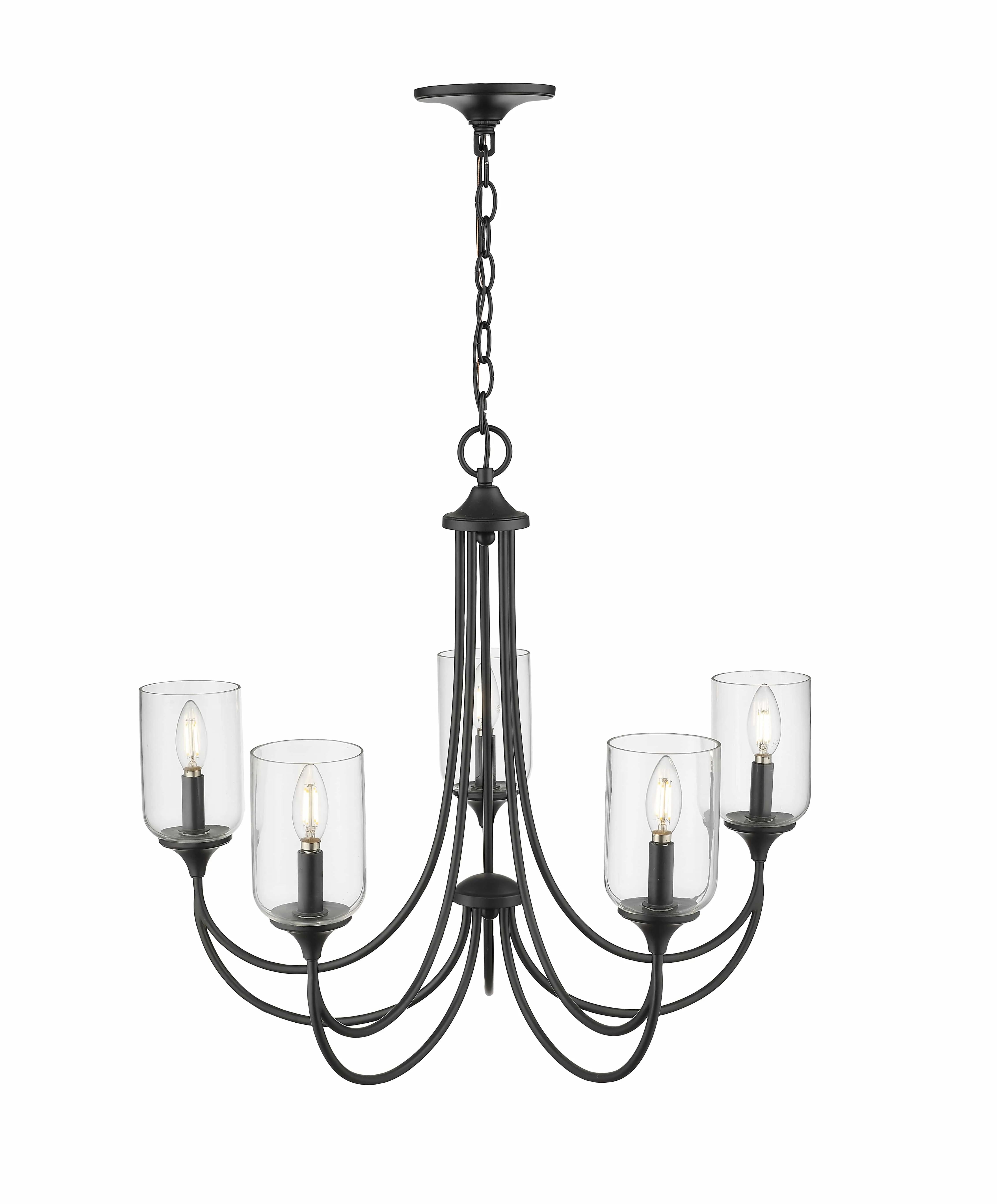 5 Lamps Waddingham Chandelier - Matte Black - 27in Diameter - E12 Candelabra Base