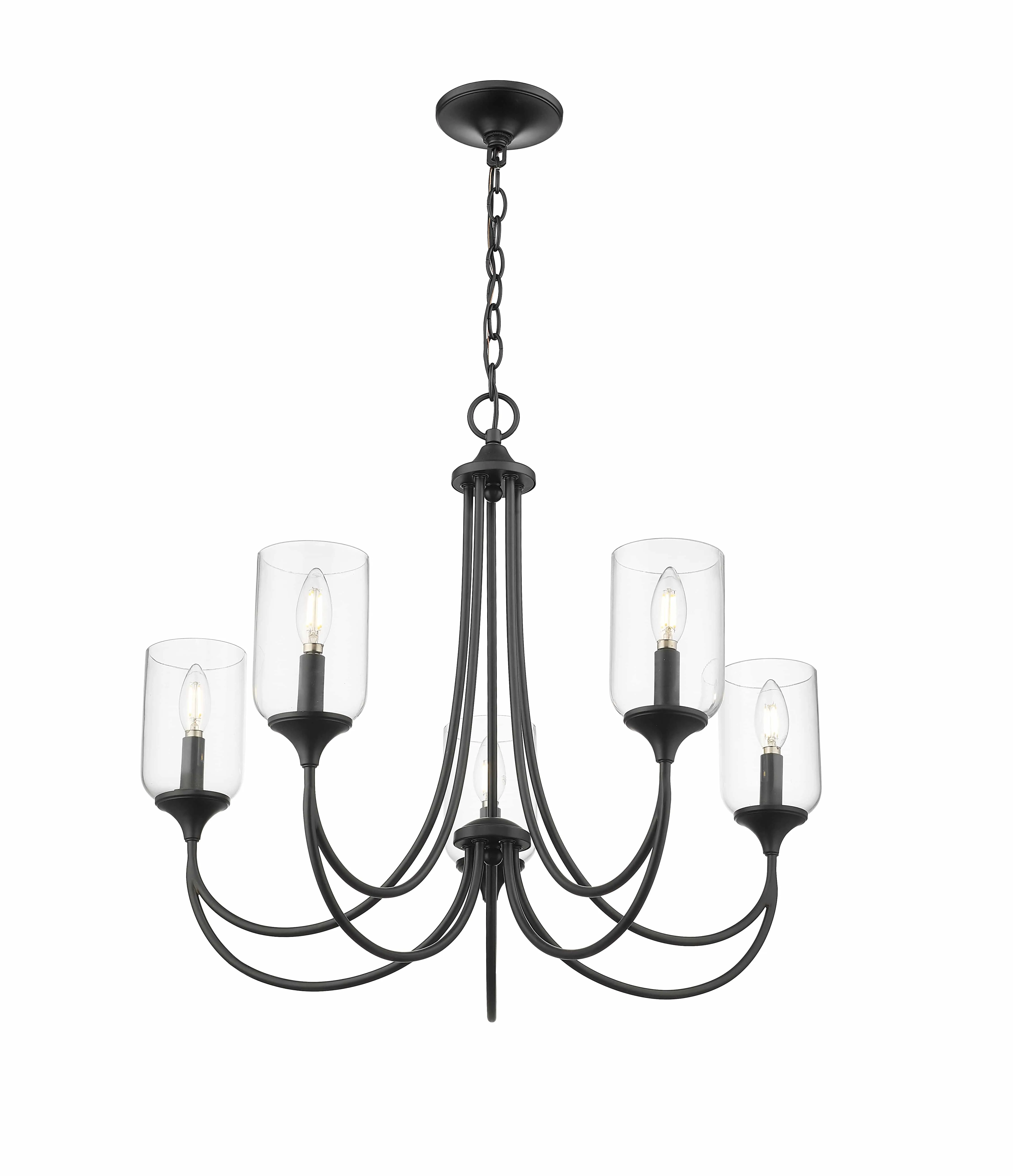 5 Lamps Waddingham Chandelier - Matte Black - 27in Diameter - E12 Candelabra Base