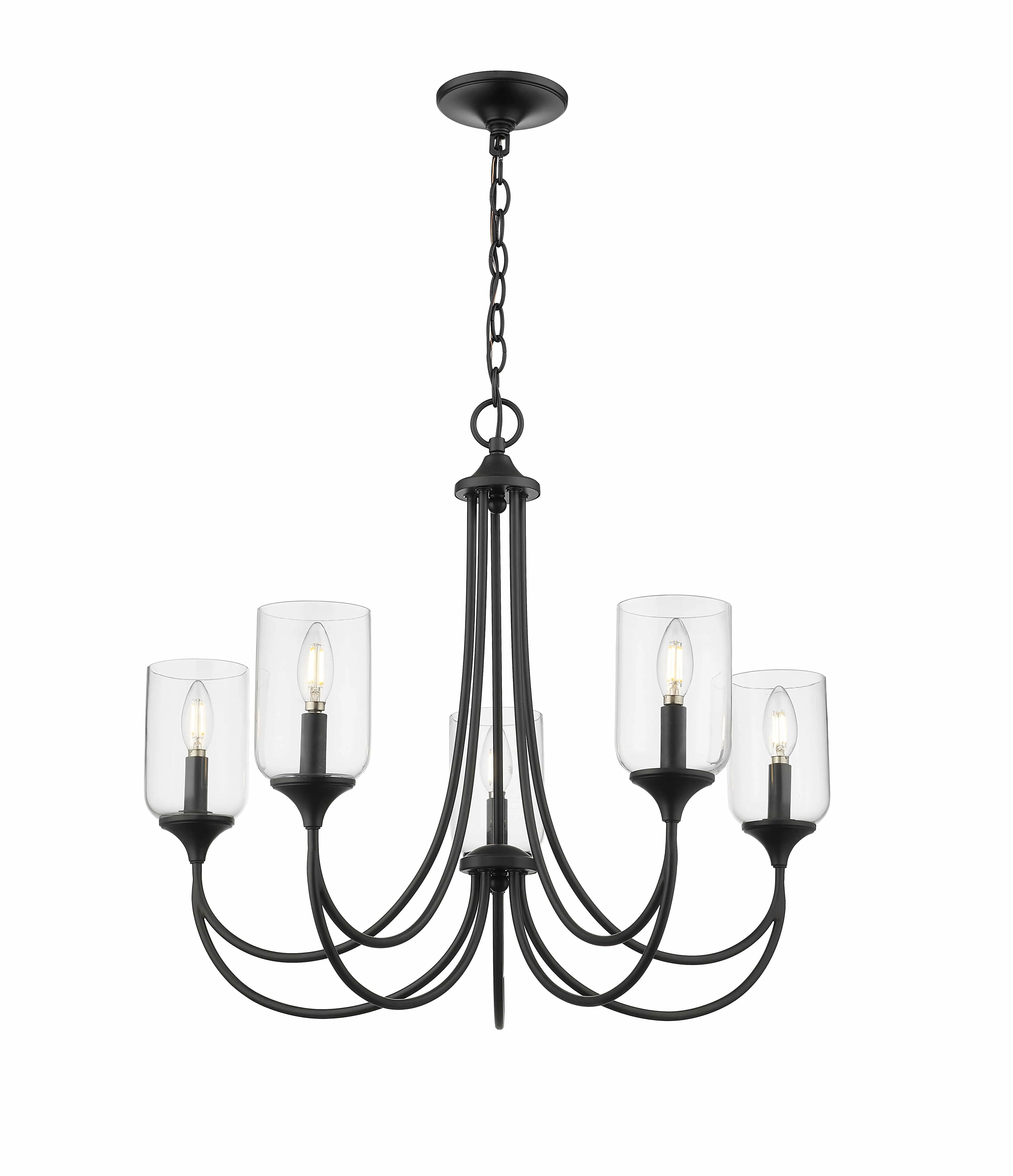 5 Lamps Waddingham Chandelier - Matte Black - 27in Diameter - E12 Candelabra Base