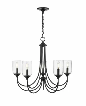 5 Lamps Waddingham Chandelier - Matte Black - 27in Diameter - E12 Candelabra Base