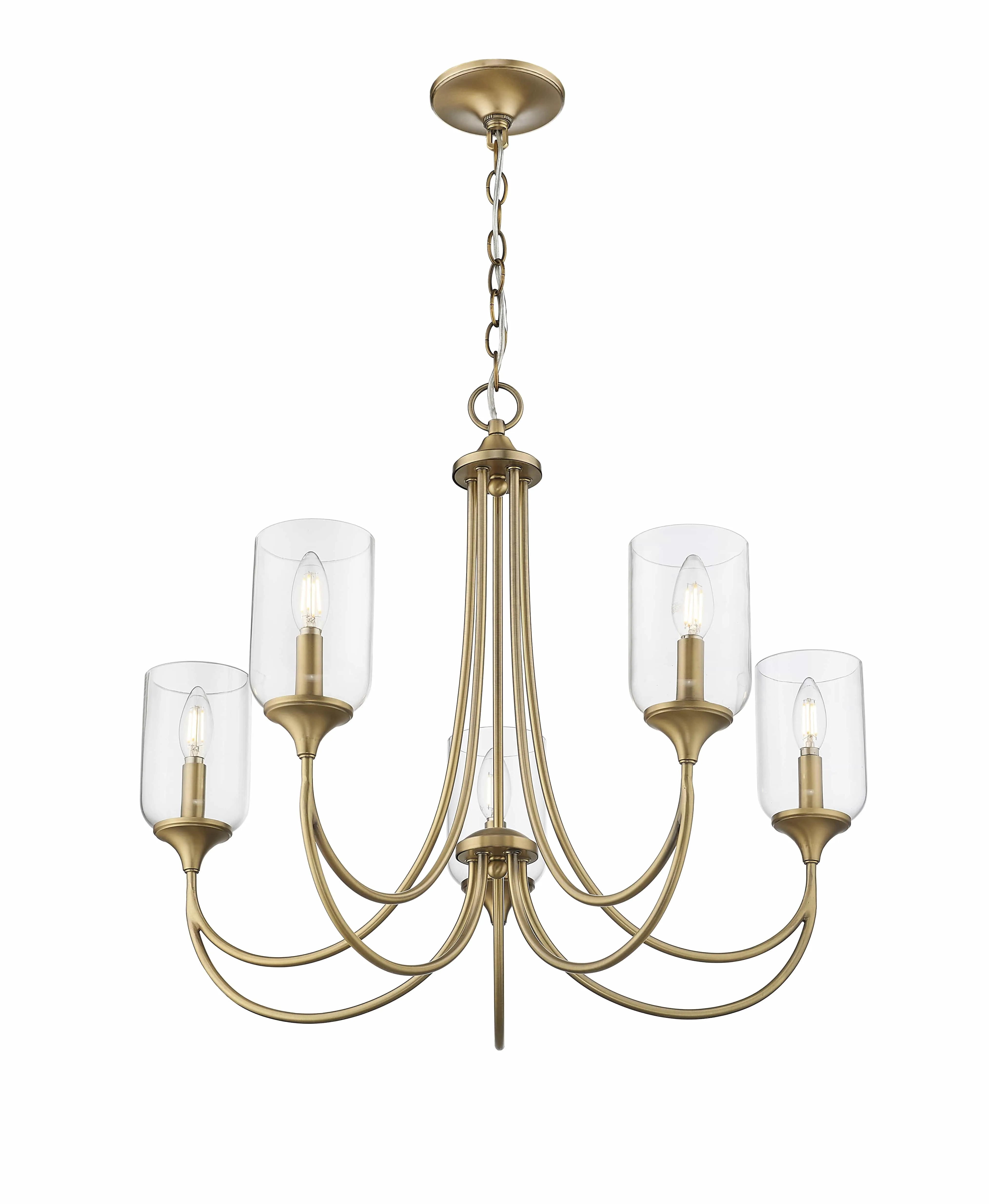 5 Lamps Waddingham Chandelier - Vintage Brass - 27in Diameter - E12 Candelabra Base