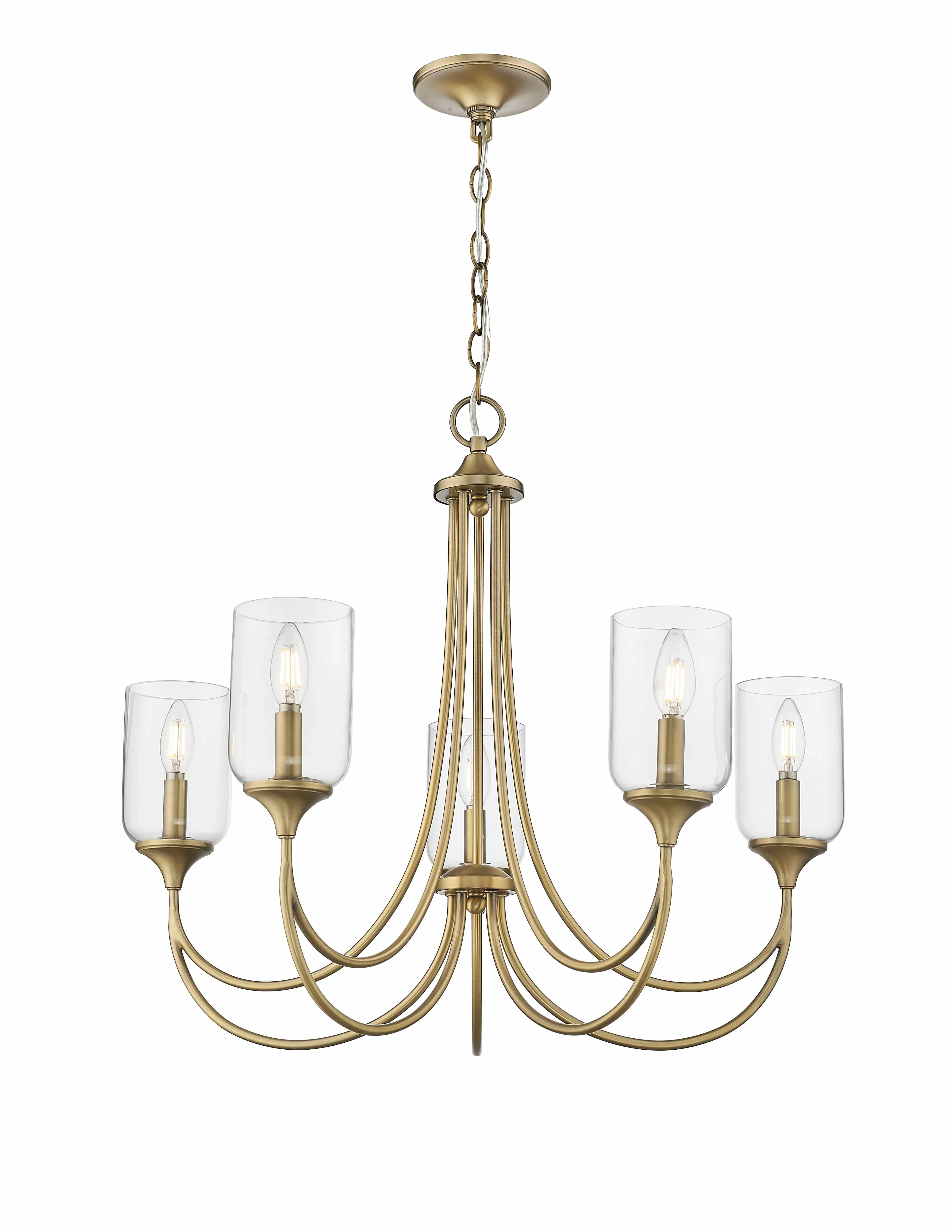 5 Lamps Waddingham Chandelier - Vintage Brass - 27in Diameter - E12 Candelabra Base