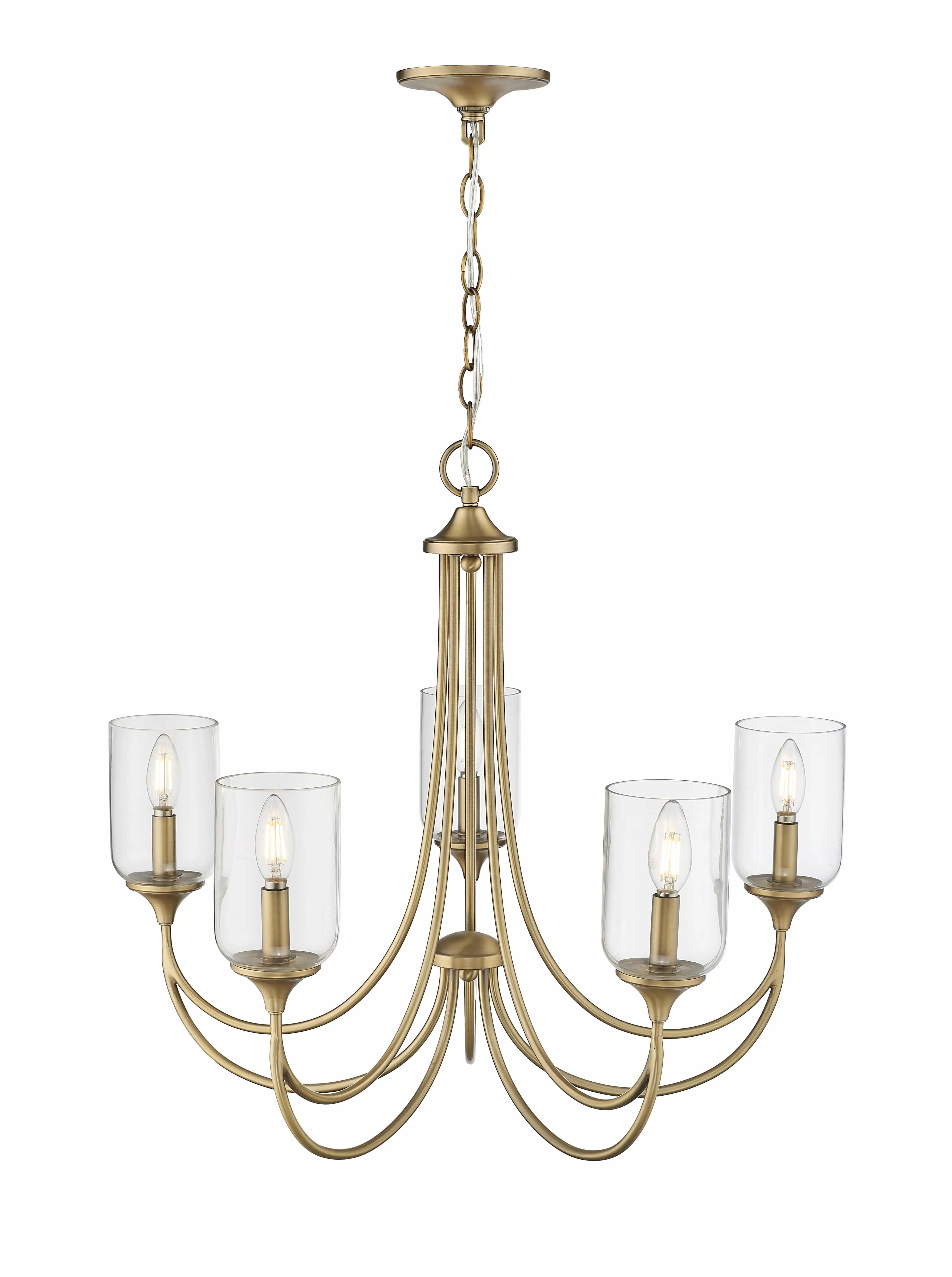 5 Lamps Waddingham Chandelier - Vintage Brass - 27in Diameter - E12 Candelabra Base