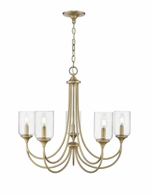 5 Lamps Waddingham Chandelier - Vintage Brass - 27in Diameter - E12 Candelabra Base