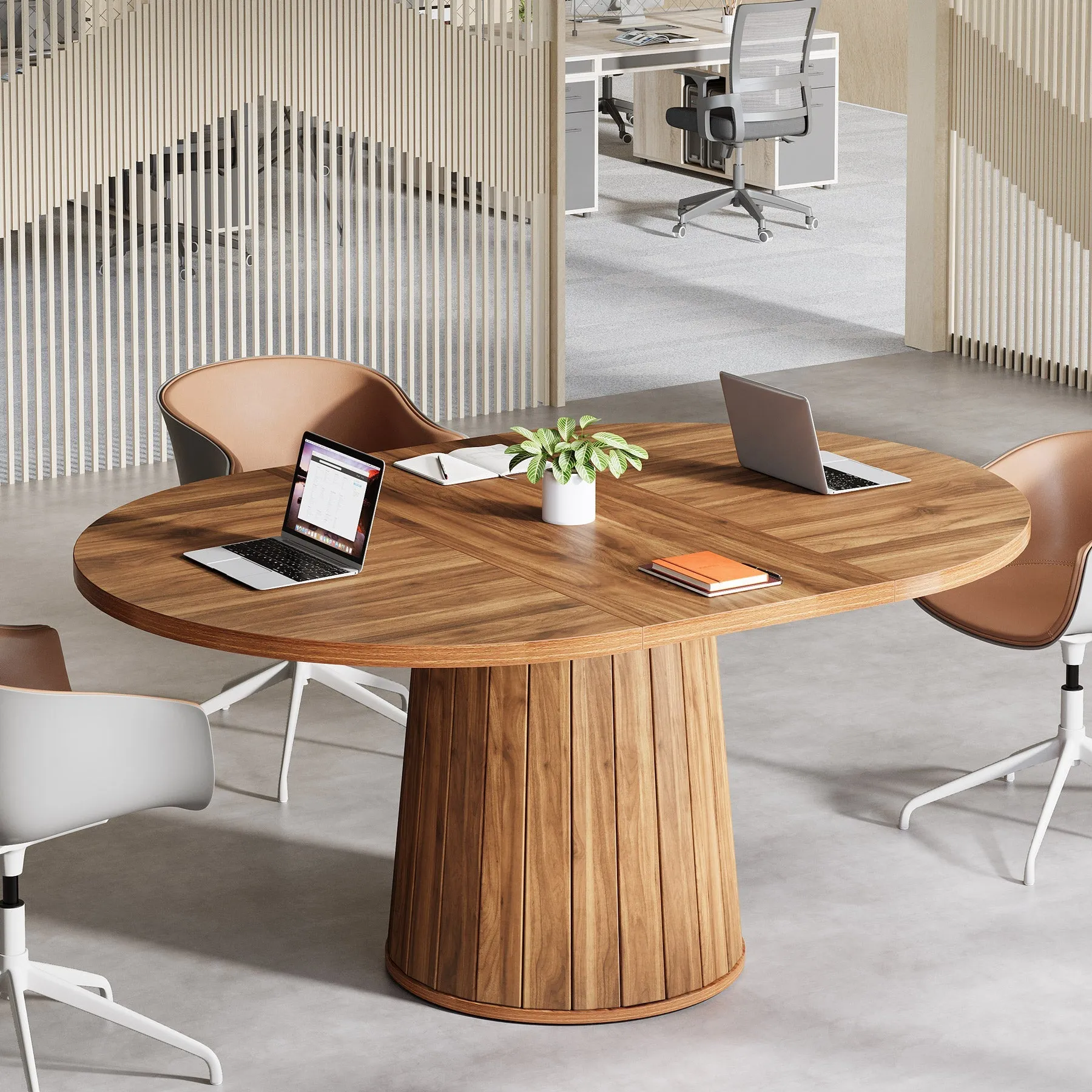 55" Oval Meeting Table, Wood Conference Table For 6 People