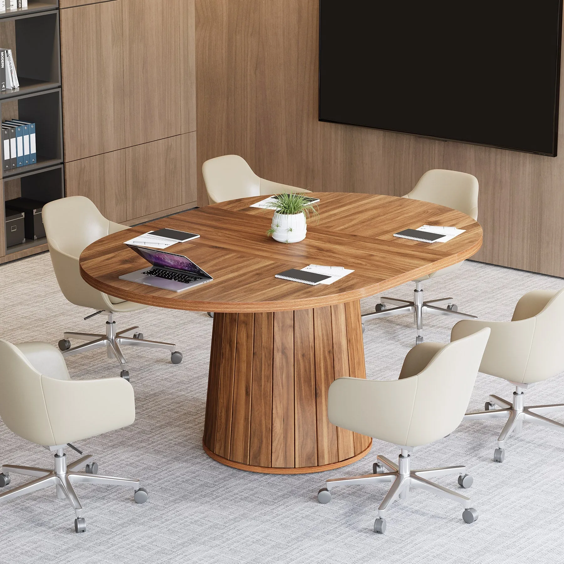 55" Oval Meeting Table, Wood Conference Table For 6 People