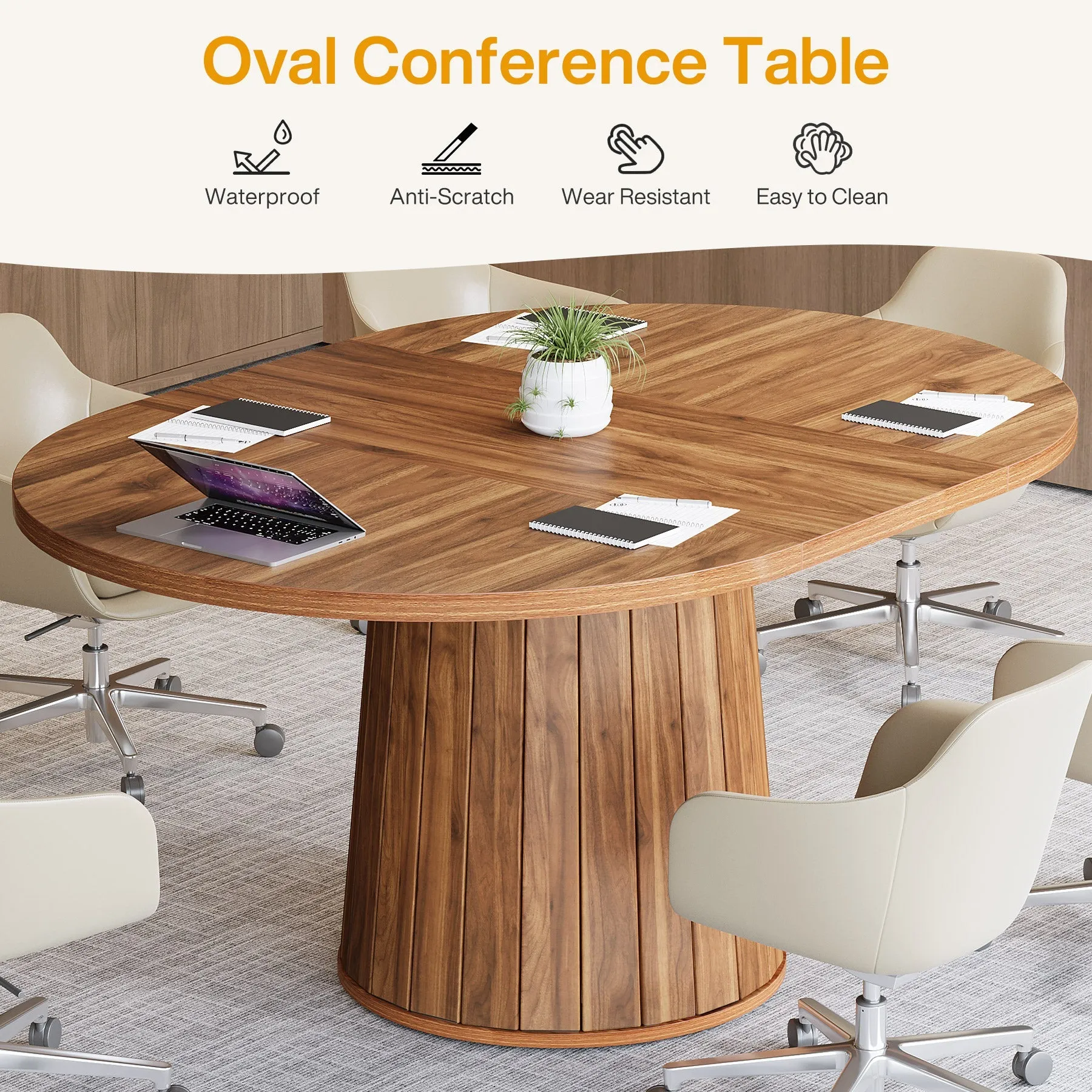 55" Oval Meeting Table, Wood Conference Table For 6 People