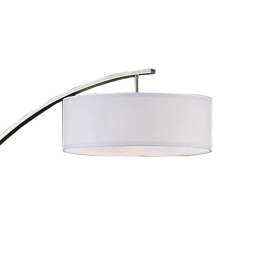 79 Inch Arc Floor Lamp, Metal Base, Fabric Drum Shape Shade, Silver   By Casagear Home