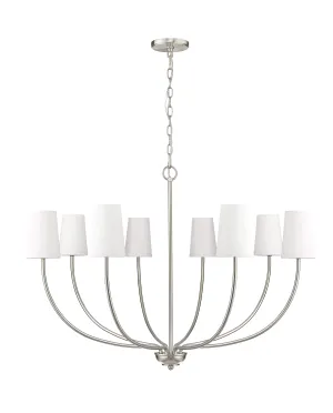 8 Lamps Kandor Chandelier - Brushed Nickel - White Fabric Shade - 38in Diameter - E12 Candelabra Base