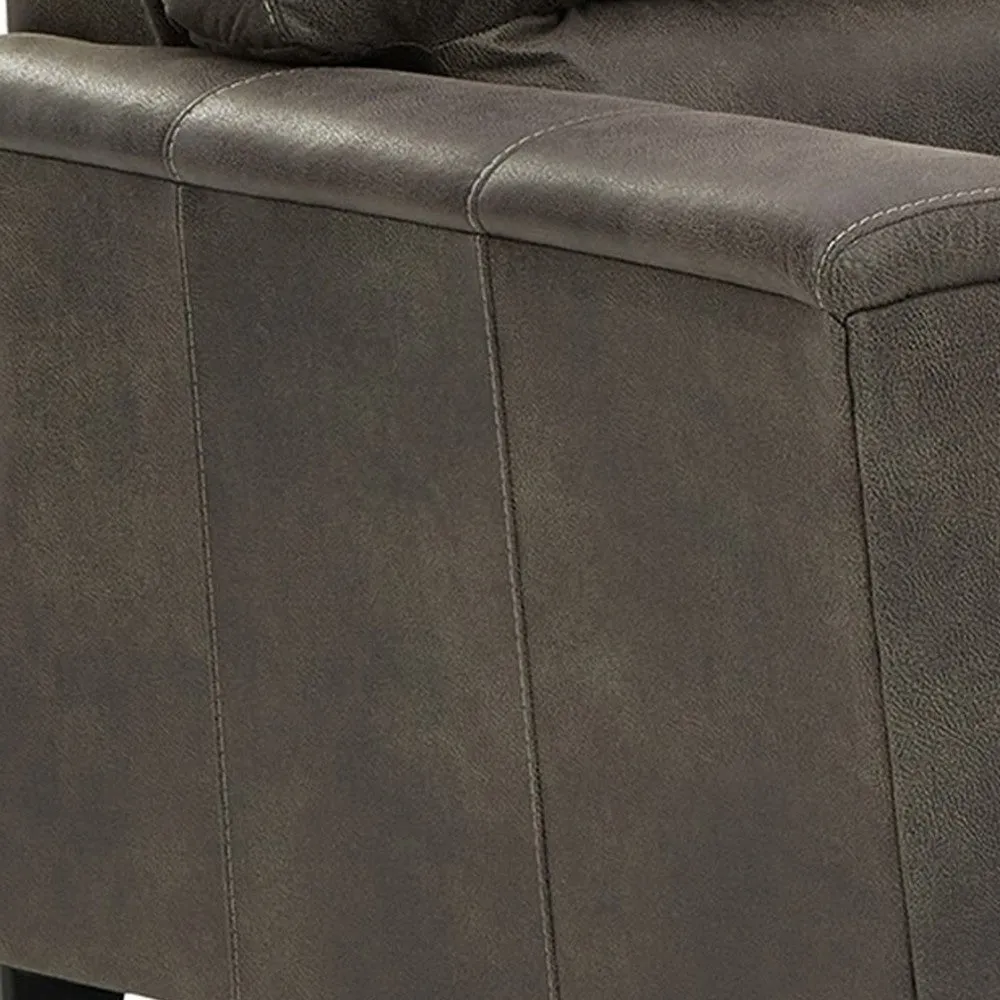 89 Inch Tufted Sofa, Gray Vegan Faux Leather, Stitched Accents, Track Arms By Casagear Home