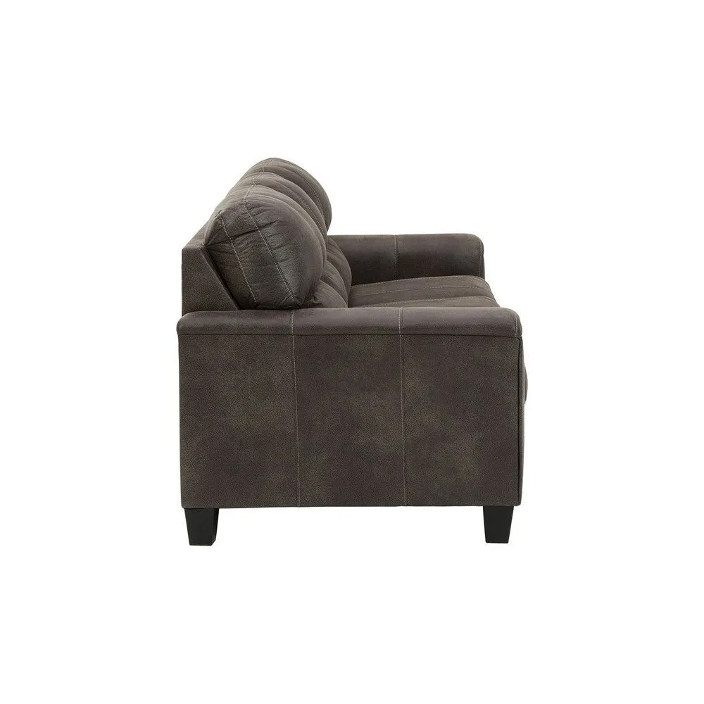 89 Inch Tufted Sofa, Gray Vegan Faux Leather, Stitched Accents, Track Arms By Casagear Home