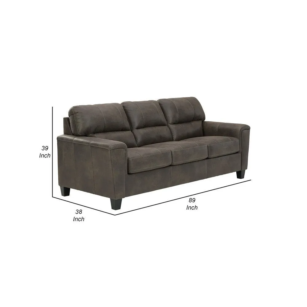 89 Inch Tufted Sofa, Gray Vegan Faux Leather, Stitched Accents, Track Arms By Casagear Home