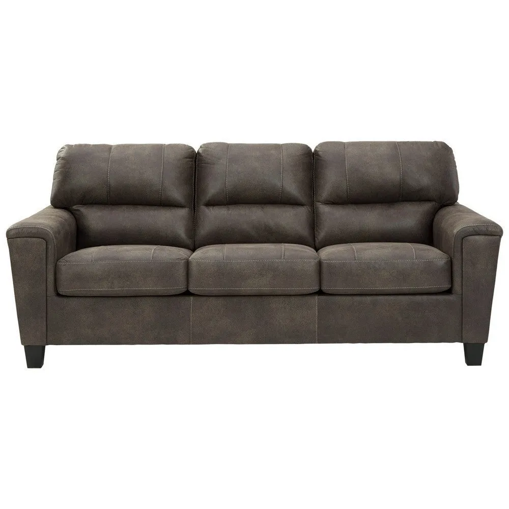 89 Inch Tufted Sofa, Gray Vegan Faux Leather, Stitched Accents, Track Arms By Casagear Home