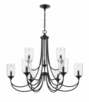 9 Lamps Waddingham Chandelier - Matte Black - 35.4in Diameter - E12 Candelabra Base