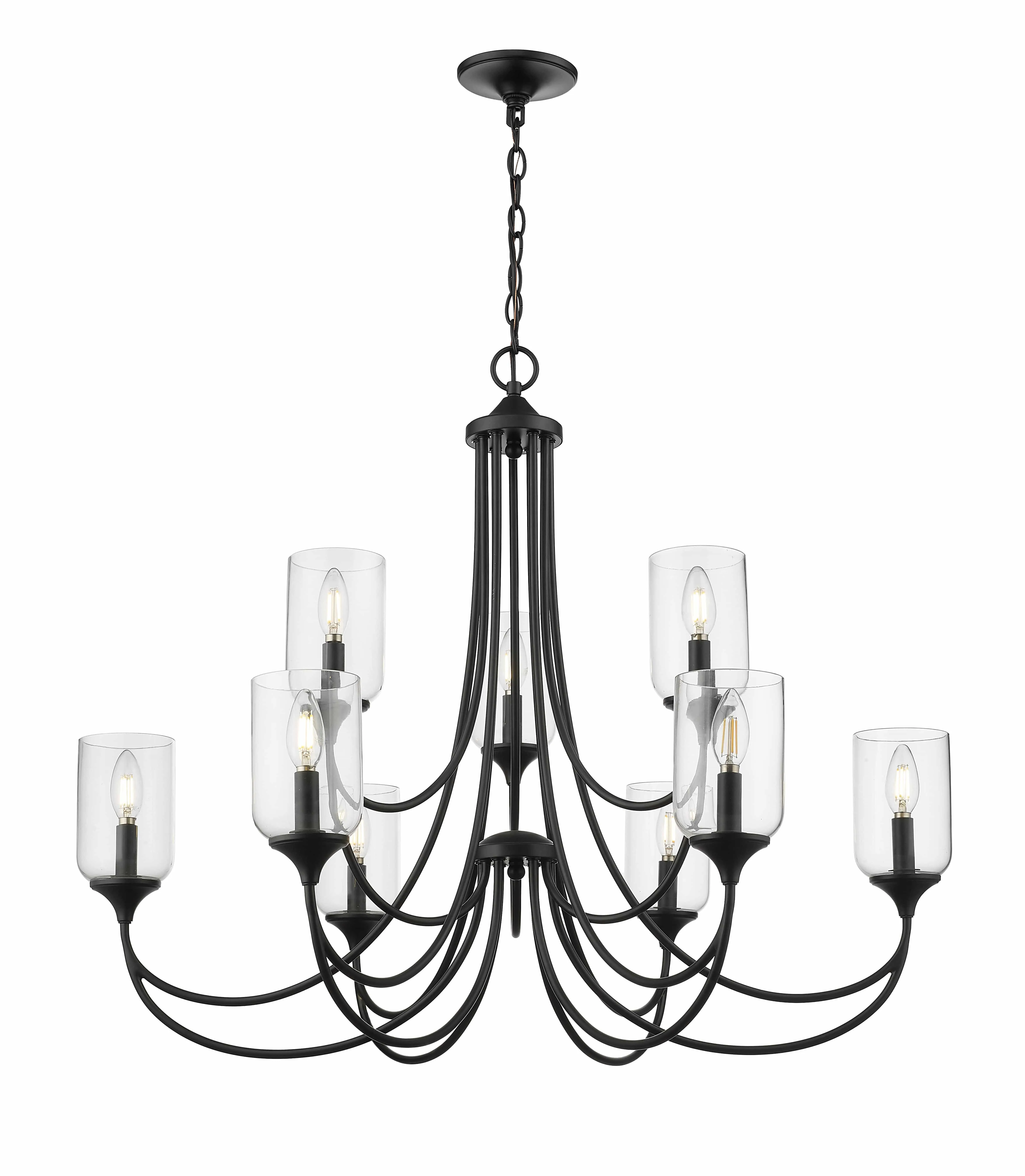 9 Lamps Waddingham Chandelier - Matte Black - 35.4in Diameter - E12 Candelabra Base