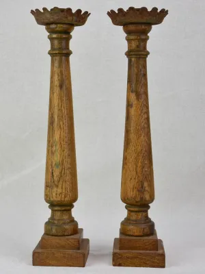 A pair of French candlesticks - wood and iron 15¼"