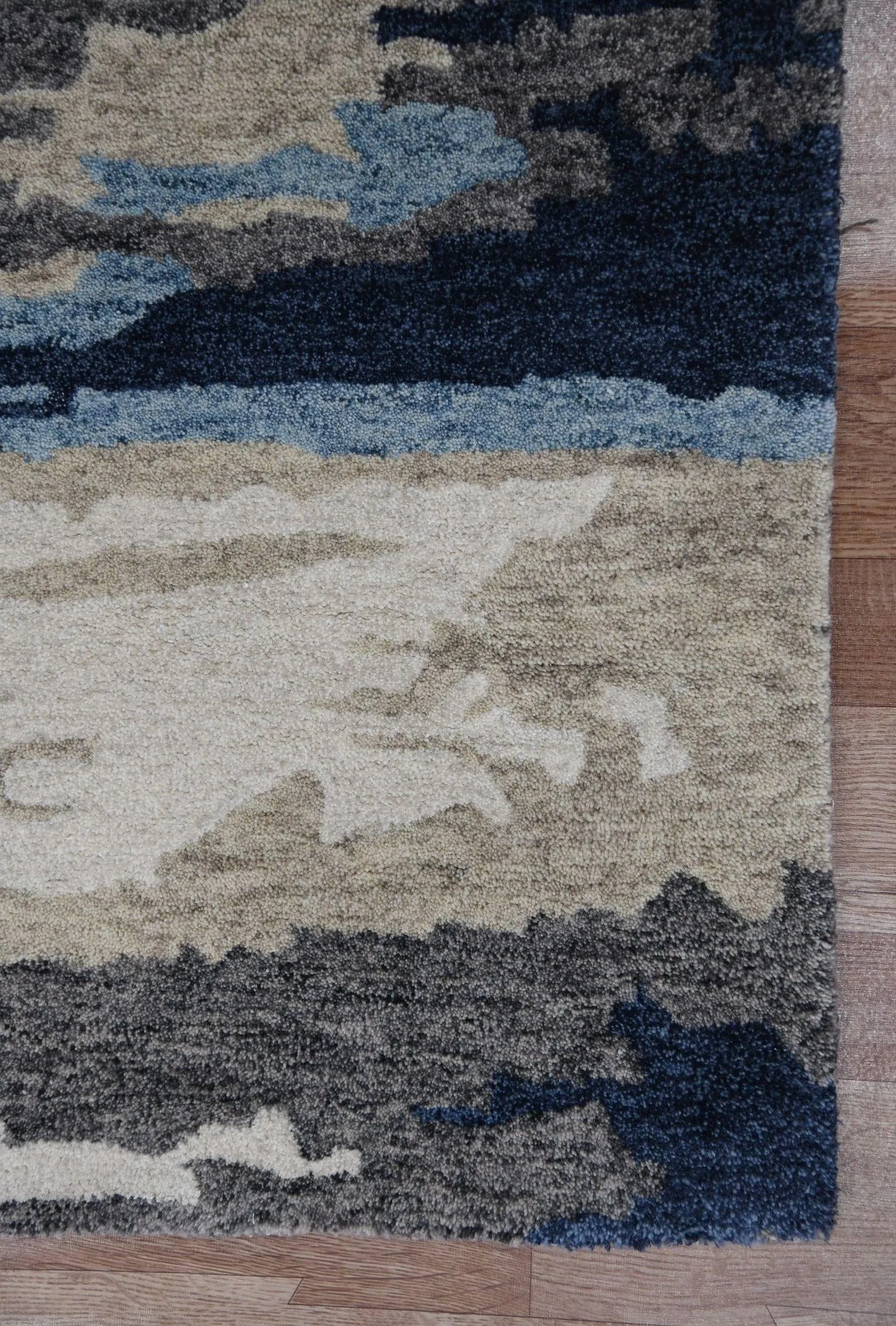 Abstract Blue Wool & Viscose Hand-Tufted Carpet Abstract Rug 8X10 Feet