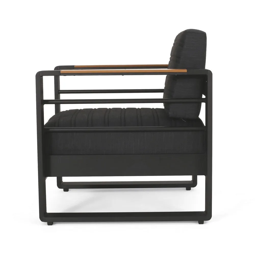 Accent Club Chair, Slat Panel Design, Modern Open Back, Aluminum Black Wood By Casagear Home