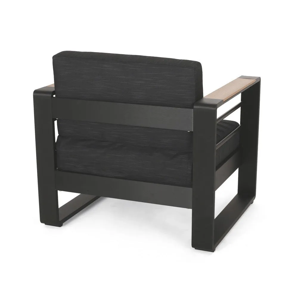 Accent Club Chair, Slat Panel Design, Modern Open Back, Aluminum Black Wood By Casagear Home