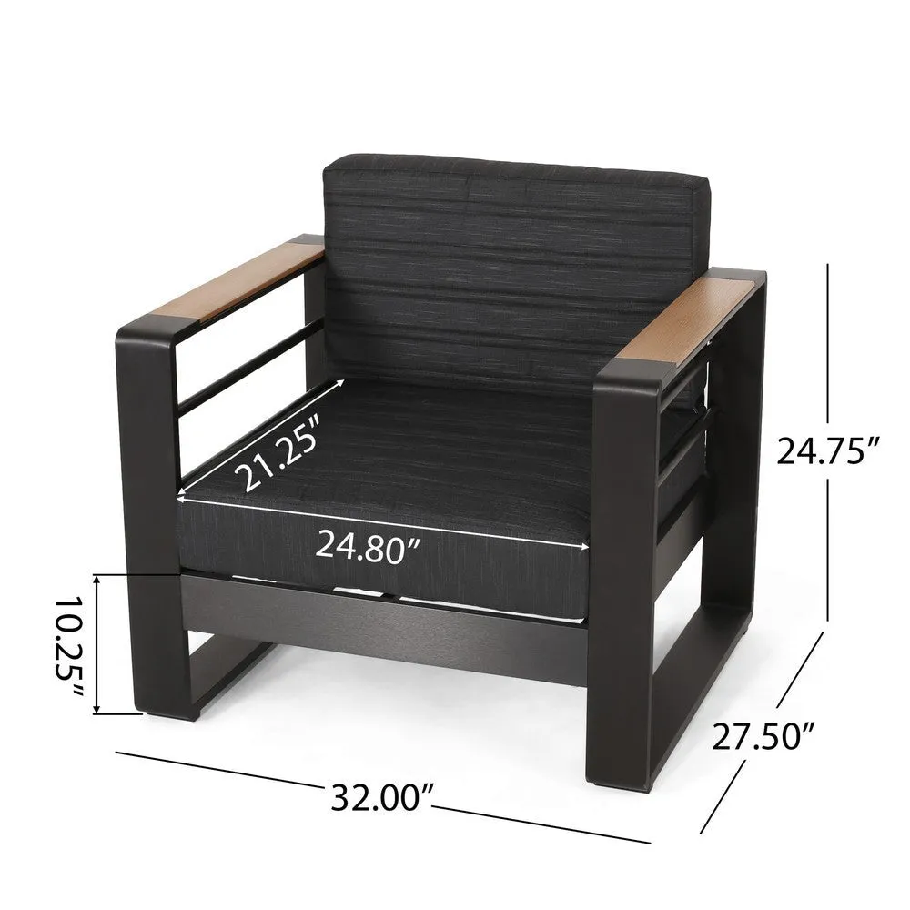 Accent Club Chair, Slat Panel Design, Modern Open Back, Aluminum Black Wood By Casagear Home