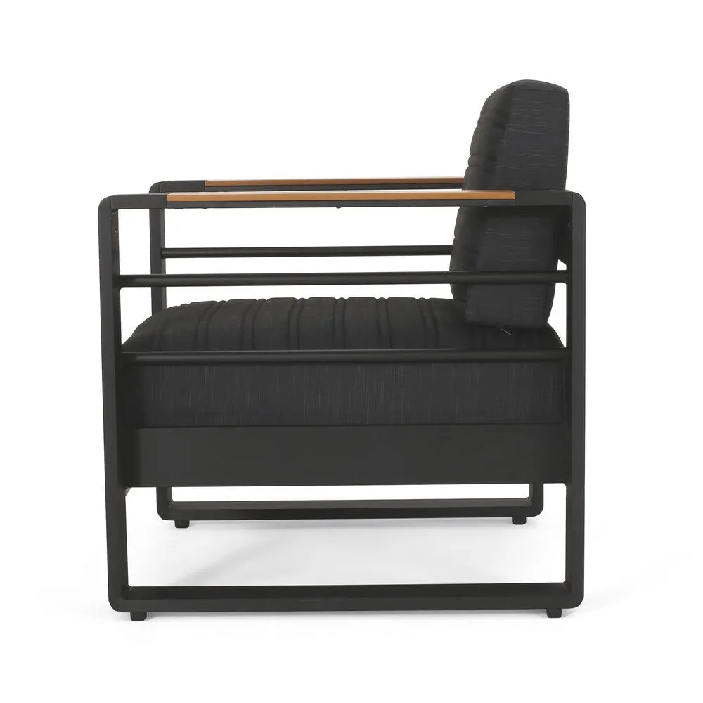 Accent Club Chair, Slat Panel Design, Modern Open Back, Aluminum Black Wood By Casagear Home