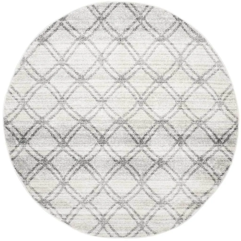 Adirondack Lattice Silver/Charcoal Round Rug
