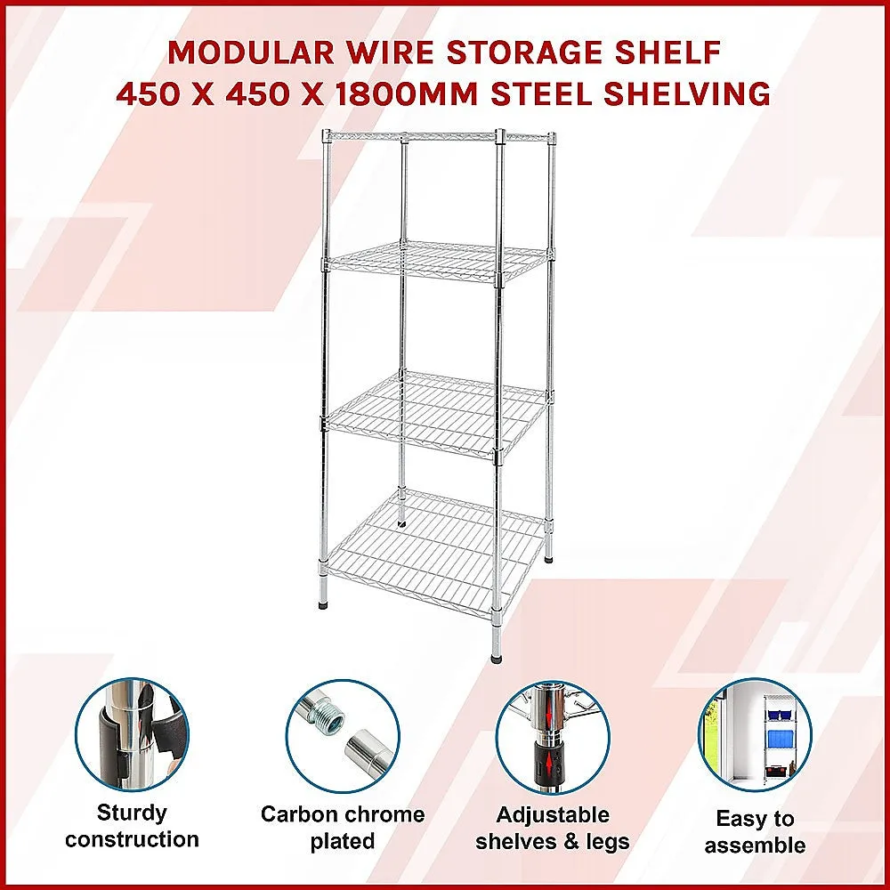 Adjustable Carbon Chrome Wire Storage Shelf, 4-Tier, 450x450x1800mm