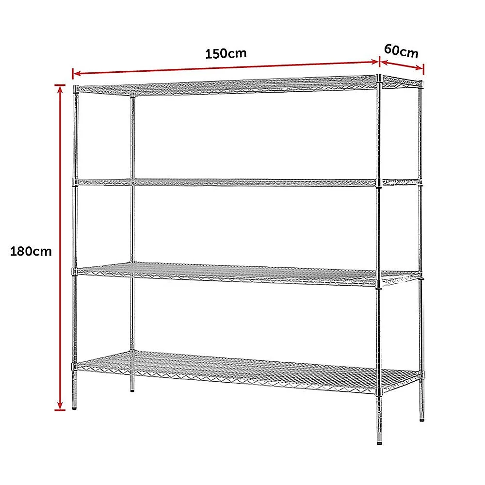 Adjustable Chrome Wire Storage Shelf, 4-Tier, Steel