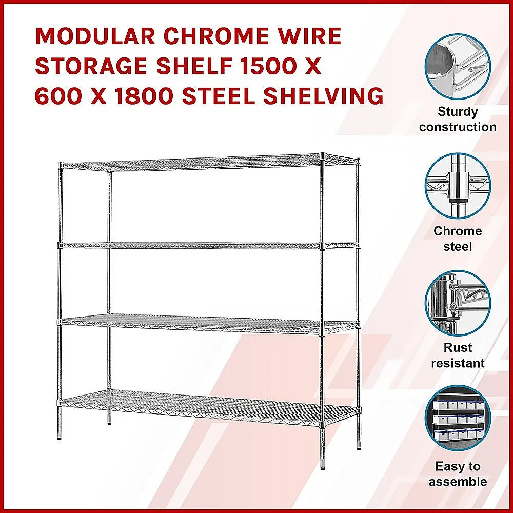 Adjustable Chrome Wire Storage Shelf, 4-Tier, Steel