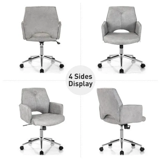 Adjustable Hollow Mid Back Leisure Office Chair with Armrest-Gray