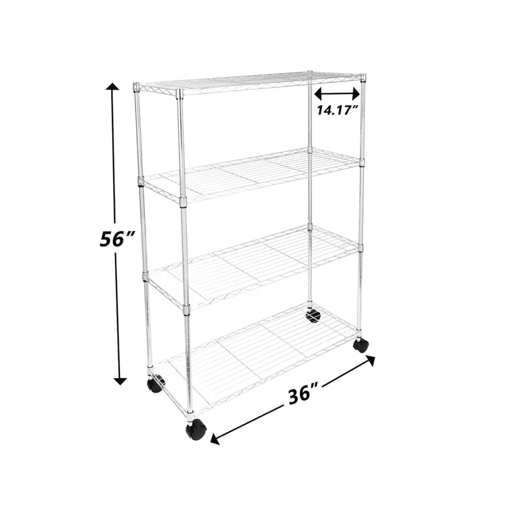 Adjustable Steel Storage Chrome Shelves 4-Tier (Wider)