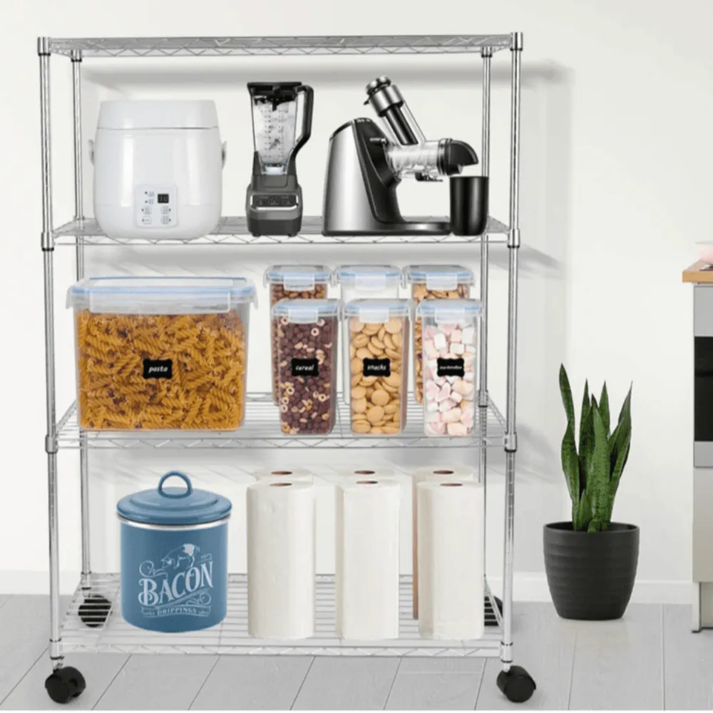 Adjustable Steel Storage Chrome Shelves 4-Tier (Wider)